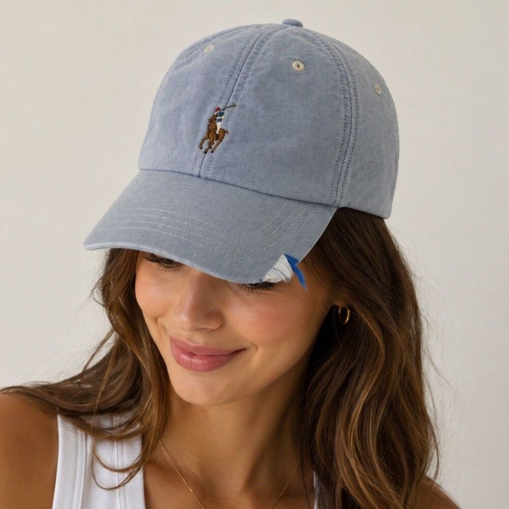 Polo Ralph Lauren Denim Blue Cotton Polo Player Adjustable Baseball Cap Hat